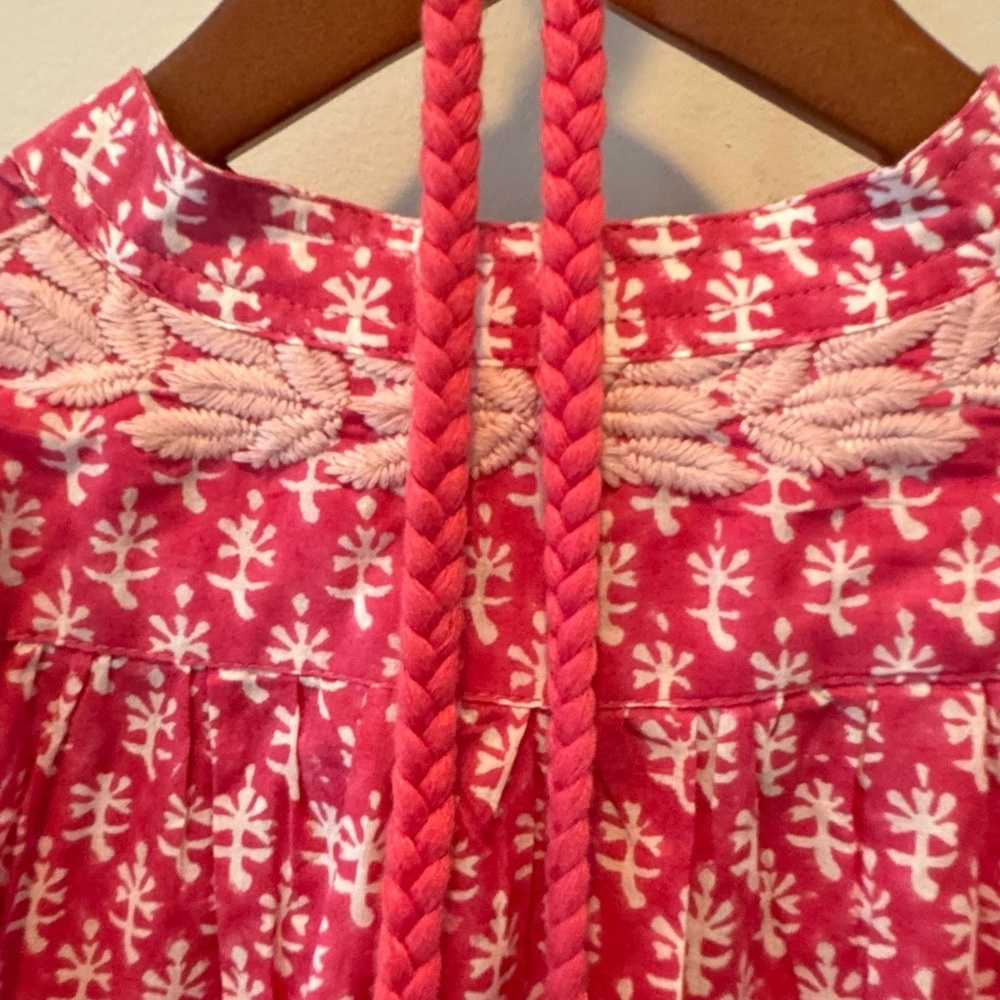 Pink Boho Embroidered Cotton Midi Dress Tassel Belt Beach Vacation XS EX VOTO - Picture 7 of 9